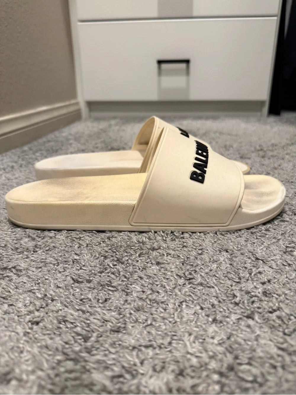 Balenciaga Cream Slide Sandals with Logo Size 11